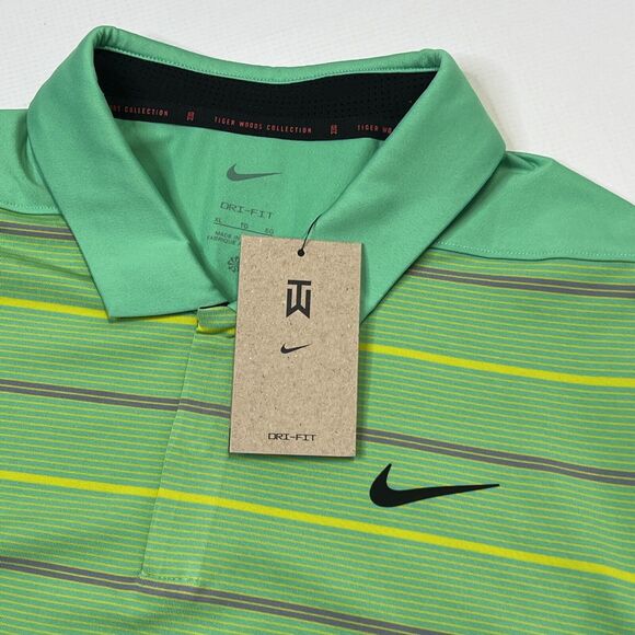 Nike Dri-FiT Tiger Woods ADV Striped Golf Polo XL Spring Green Yellow NEW $90 - Picture 6 of 15